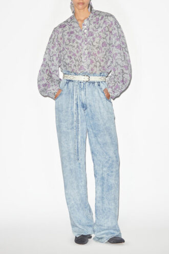 Blusa de voile de algodón estampada y fruncida Salika