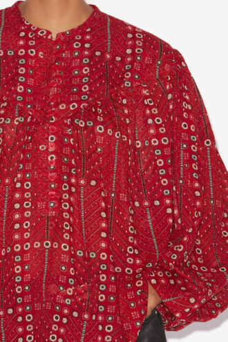 Blusa de voile de algodón estampada y fruncida Salika