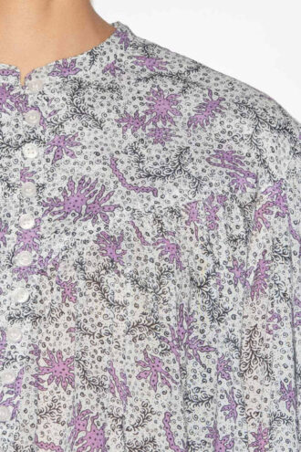 Blusa de voile de algodón estampada y fruncida Salika
