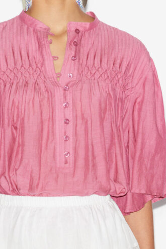 Blusa fruncida Destiny en voile de algodón liso
