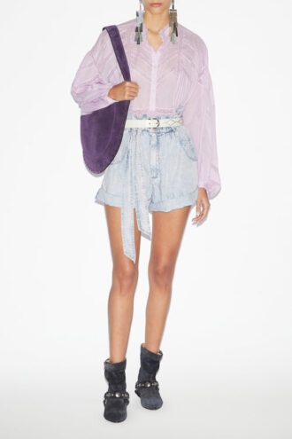Blusa Gelma en voile de algodón liso y encaje