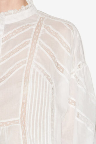 Blusa Gelma en voile de algodón liso y encaje