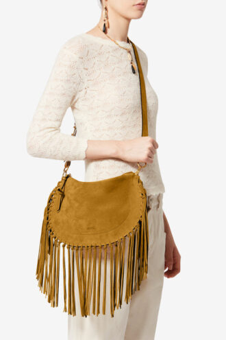 Bolso de mano Oskan Hobo Zip de ante de becerro con flecos