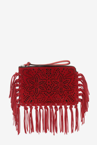 Bolso de mano plano con flecos de cuero