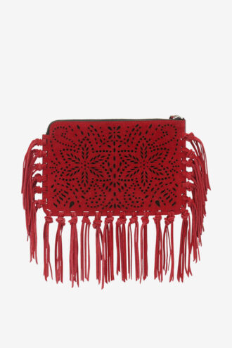 Bolso de mano plano con flecos de cuero