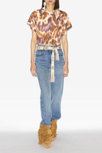 Camiseta corta de algodón con estampado acuarela Zilia