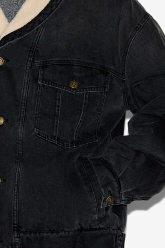 Chaqueta Jackson de denim y piel sintética