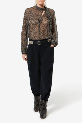 Pantalones de sarga de algodón de pierna ancha Opalyna
