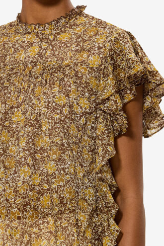 Top Dalyane con volantes de voile de algodón estampado