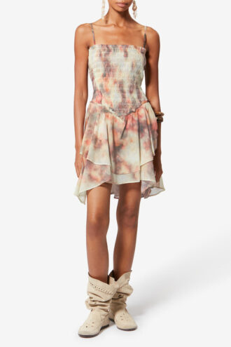 Vestido Anka de voile de algodón estampado fruncido con tirantes