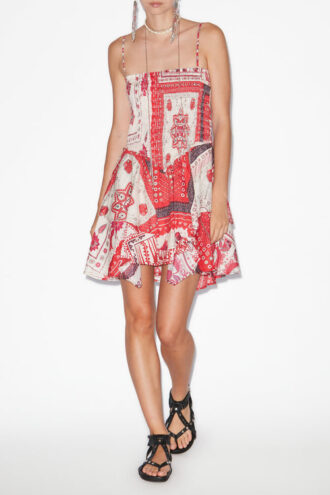 Vestido de voile de algodón estampado fruncido Anka