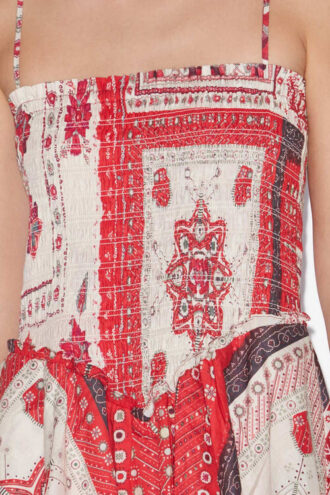 Vestido de voile de algodón estampado fruncido Anka