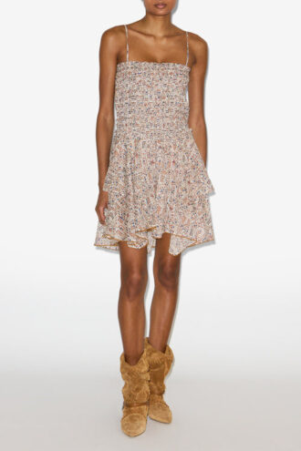 Vestido ligero de algodón estampado con smocks Anka