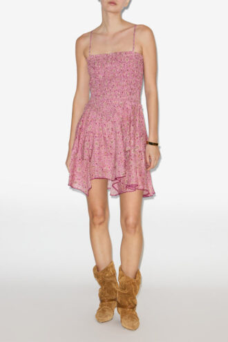 Vestido ligero de algodón estampado con smocks Anka
