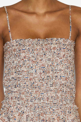 Vestido ligero de algodón estampado con smocks Anka