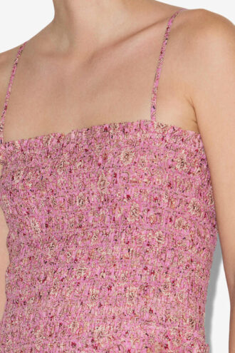 Vestido ligero de algodón estampado con smocks Anka