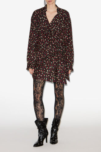 Vestido Ora drapeado de seda con estampado de lunares