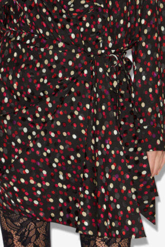 Vestido Ora drapeado de seda con estampado de lunares